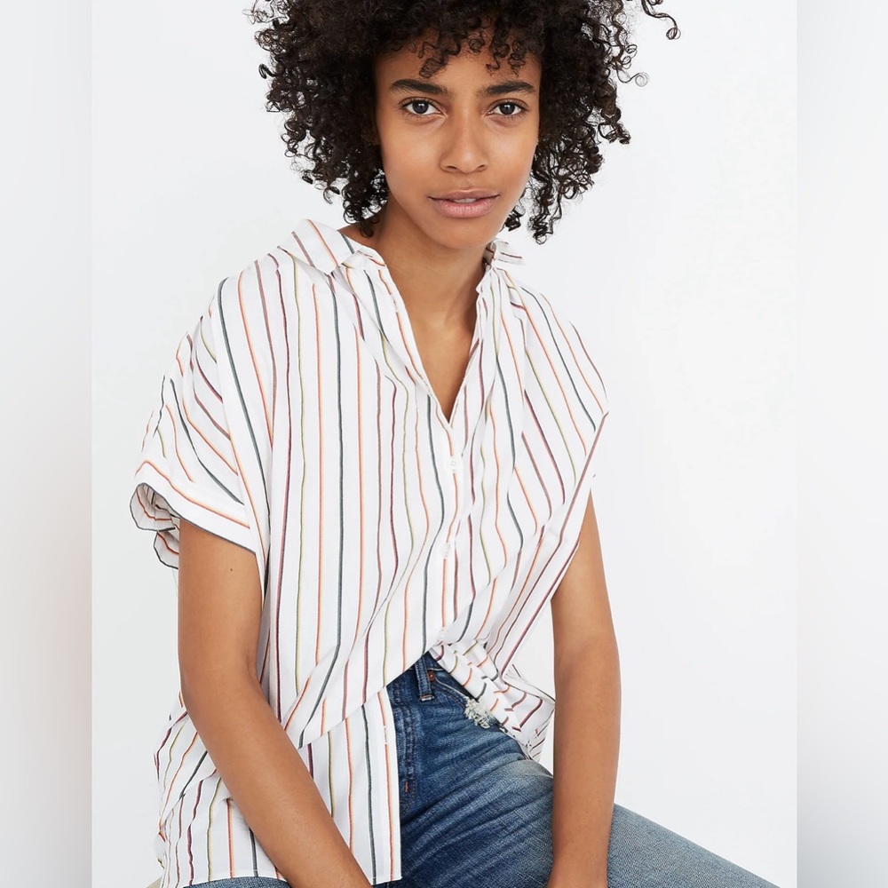 Madewell Slightly Oversized‎ Cotton Central Shirt in Sadie Stripe Multistripe XS